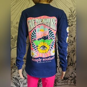 EUC Simply Southern Long Sleeve Shirt - Navy with Colorful Graphic Sz Small